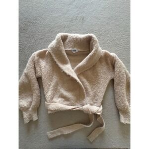 525 America Boucle Ballerina Wrap Oat Cardigan Sweater  XS Tie Front Cropped